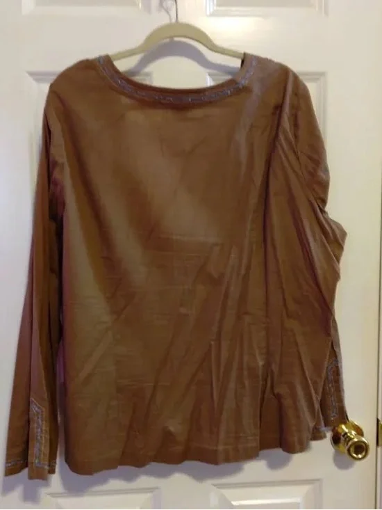 Venezia Tan Tie-Front Utility Jacket with Turquoise & Pink Embroidery - Picture 4 of 7